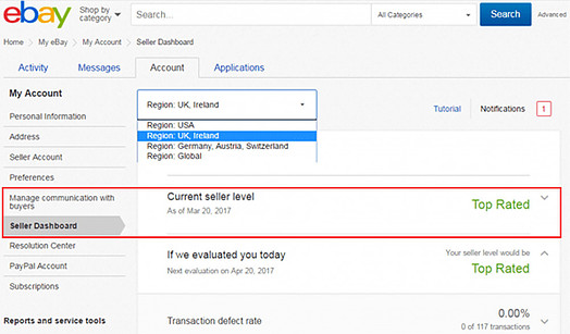 ebay seller standards when you create a new ebay account