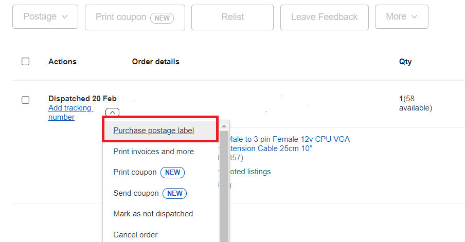purchase ebay label to for proof of shipment